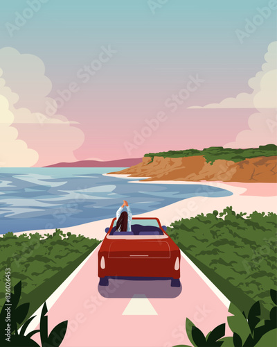 Travel postcard, Italy, Greece, travel by car, poster