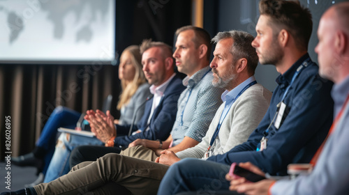 Focused group of professionals engaged in a panel discussion at a business conference.