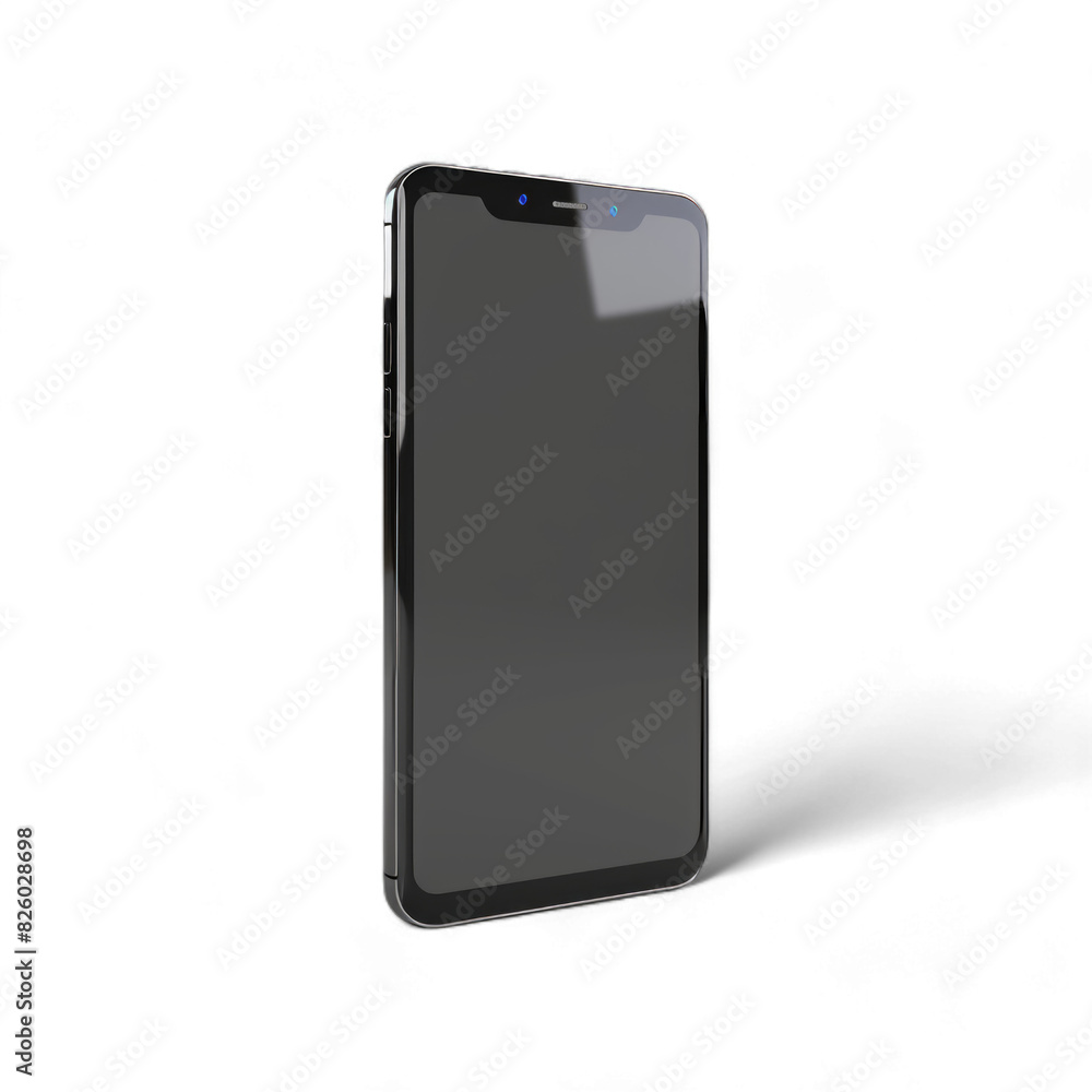 A black cell phone with a black screen, isolated on transparent background, PNG. A black cell phone with a black screen, isolated on transparent background, PNG.