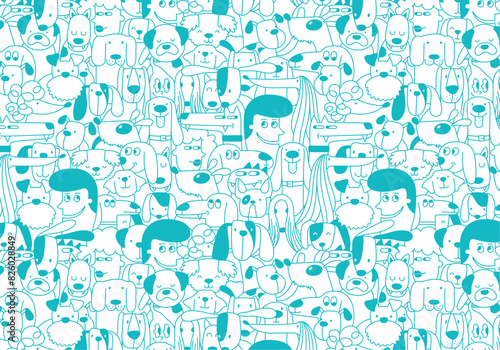 Seamless doodle dogs line art background
