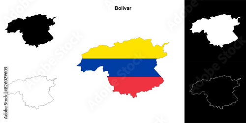Bolivar state outline map set photo