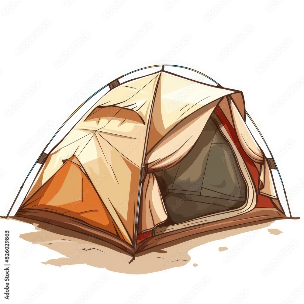 A Lightweight Insulated Dome Tent with Tear-Resistant Fabric, Capable of Withstanding Strong Winds and Harsh Weather Conditions, Cartoon Vector Illustration, Isolated on White Background
