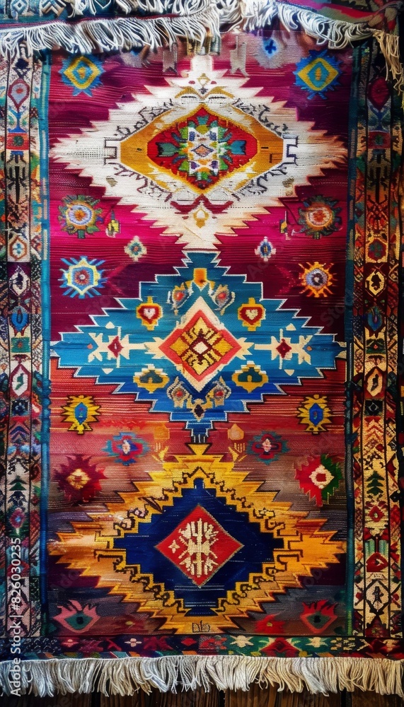 Textures of traditional wool carpet with geometric pattern. Ornament rug background Textures of traditional wool carpet with geometric pattern. Ornament rug background