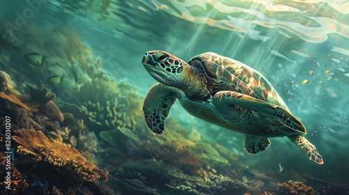 Marine turtle and ocean reef