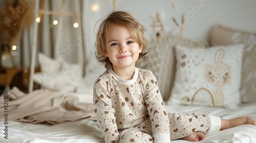 Children's pajamas with cute patterned designs in beige