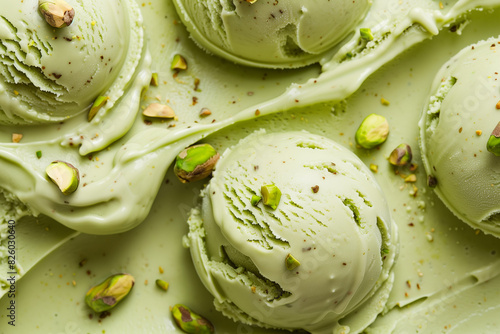 a close up of a plate of ice cream with pistachios photo