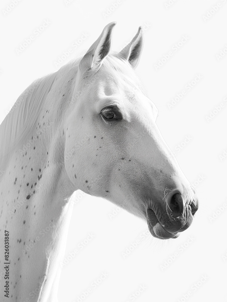 there is a white horse with spots on its head