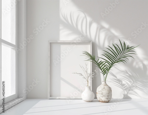 there are two vases with plants in them on a white table