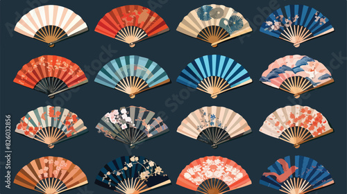 Japanese paper fans. Asian traditional folding hand photo