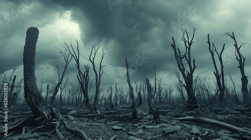 Eerie Landscape of Dead Trees photo