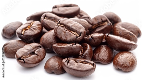 Coffee beans freshly roasted with white background and chocolate confiture in PNG