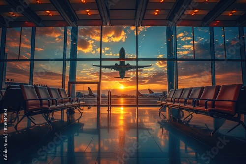 Minimalist Airport Lounge with Panoramic Skyline