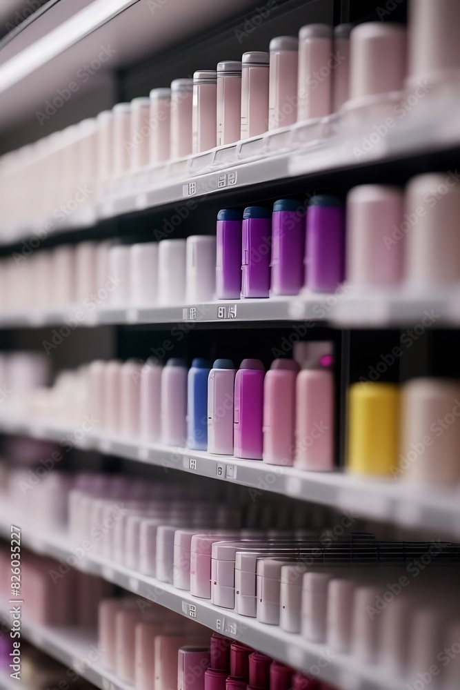 A vibrant display of cosmetics in a retail store, showcasing a diverse range of beauty products. The shelves are filled with items from nail polish to foundation. A vibrant display of cosmetics in a retail store, showcasing a diverse range of beauty products. The shelves are filled with items from nail polish to foundation.