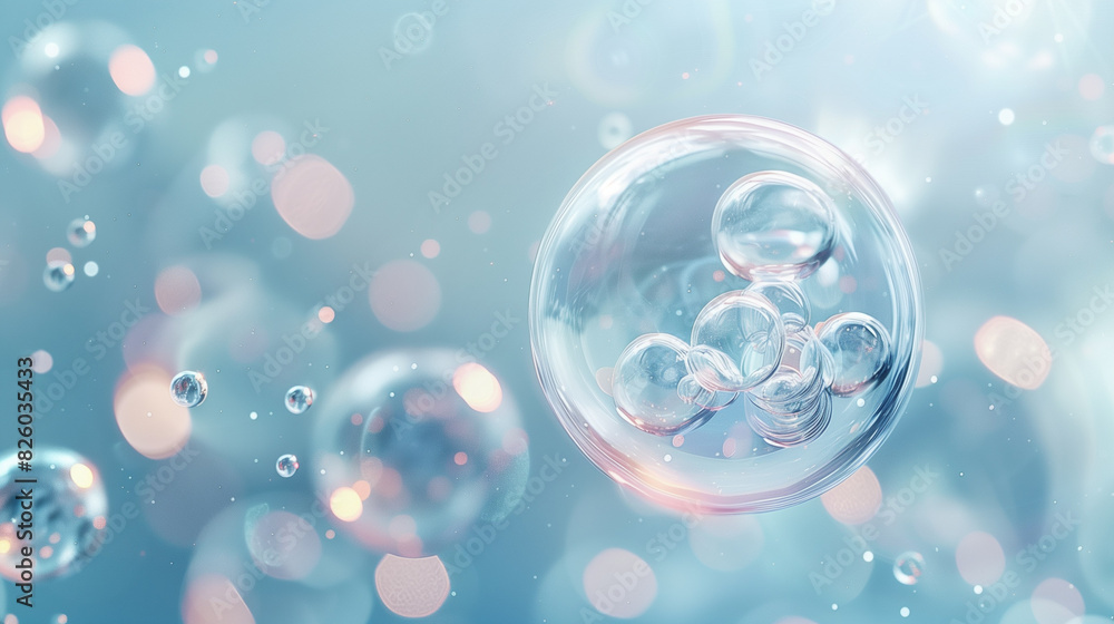 bubbles floating in a glass bubble with a blue background