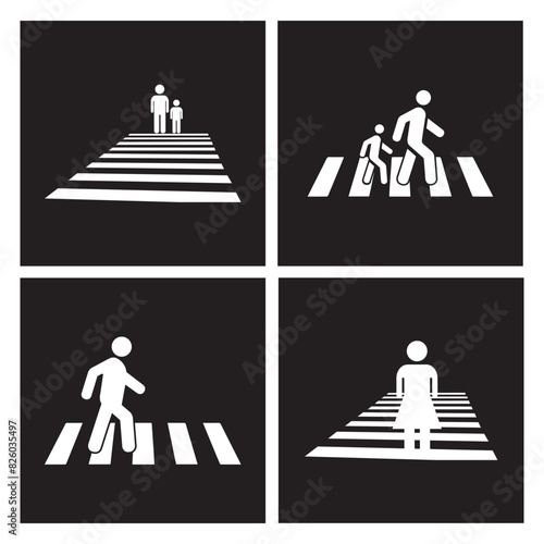 Human road crossing line icon