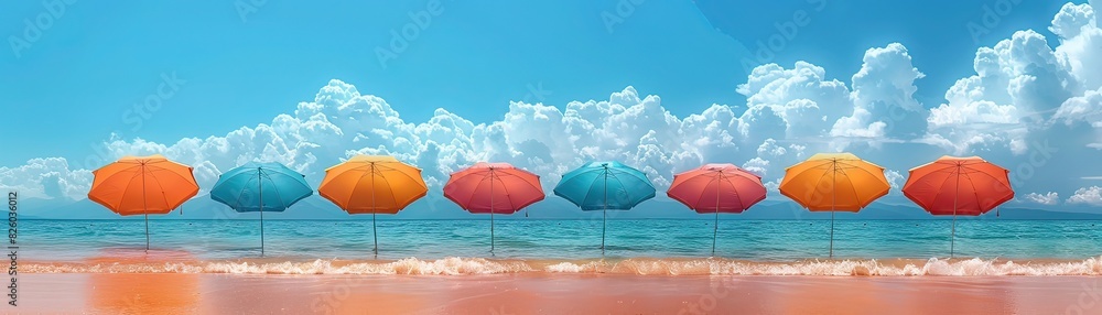 Pixel art beach scene with colorful umbrellas and clear sky, detailed and vibrant Pixel art beach scene with colorful umbrellas and clear sky, detailed and vibrant