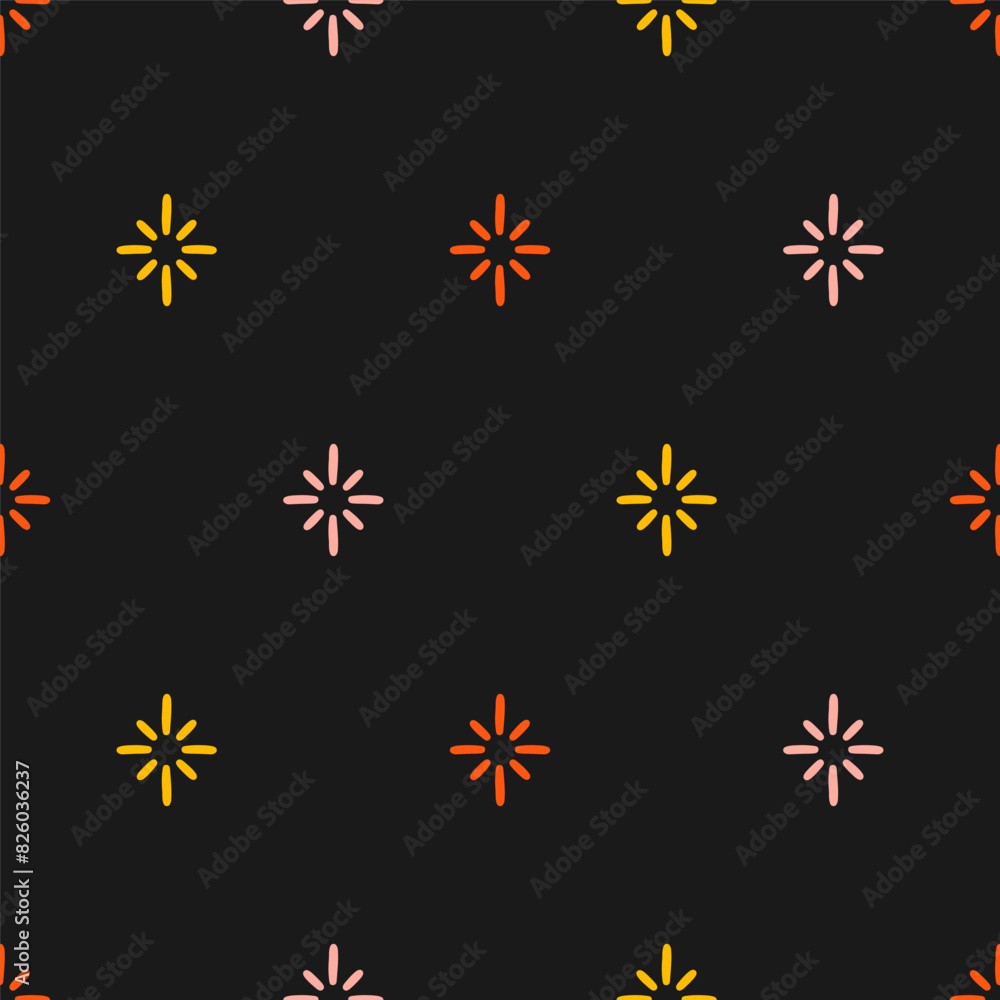 Seamless pattern with colorful stars and black background Seamless pattern with colorful stars and black background