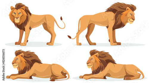 Lion wild african animal isolated set of four  Proud