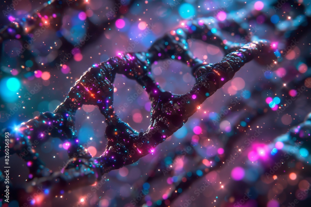 Mystical DNA helix in vibrant neon colors, representing the dynamic dance of life at the molecular level Mystical DNA helix in vibrant neon colors, representing the dynamic dance of life at the molecular level