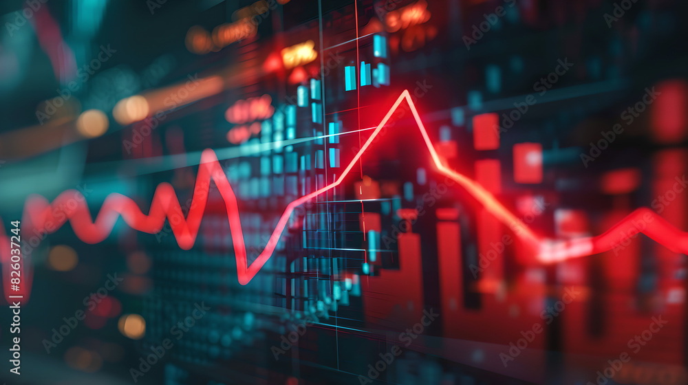 Dynamic stock market data with fluctuating red line, Generative AI Dynamic stock market data with fluctuating red line, Generative AI