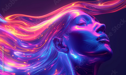 a close up of a woman with a glowing hair