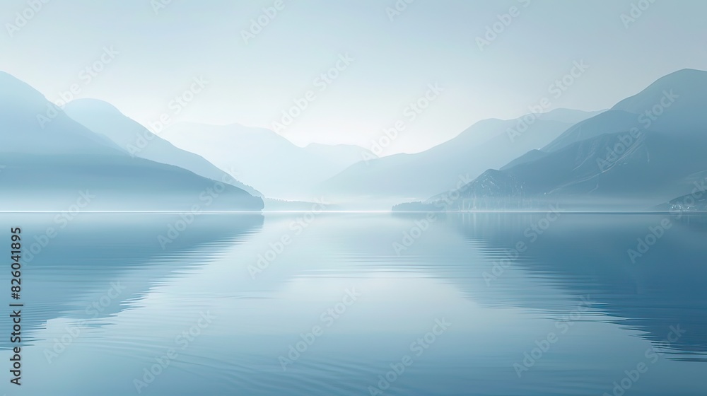 Abstract lake scene with gradient blues and minimalist design, calm and elegant Abstract lake scene with gradient blues and minimalist design, calm and elegant