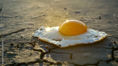 there is an egg on a cracky surface with a shadow