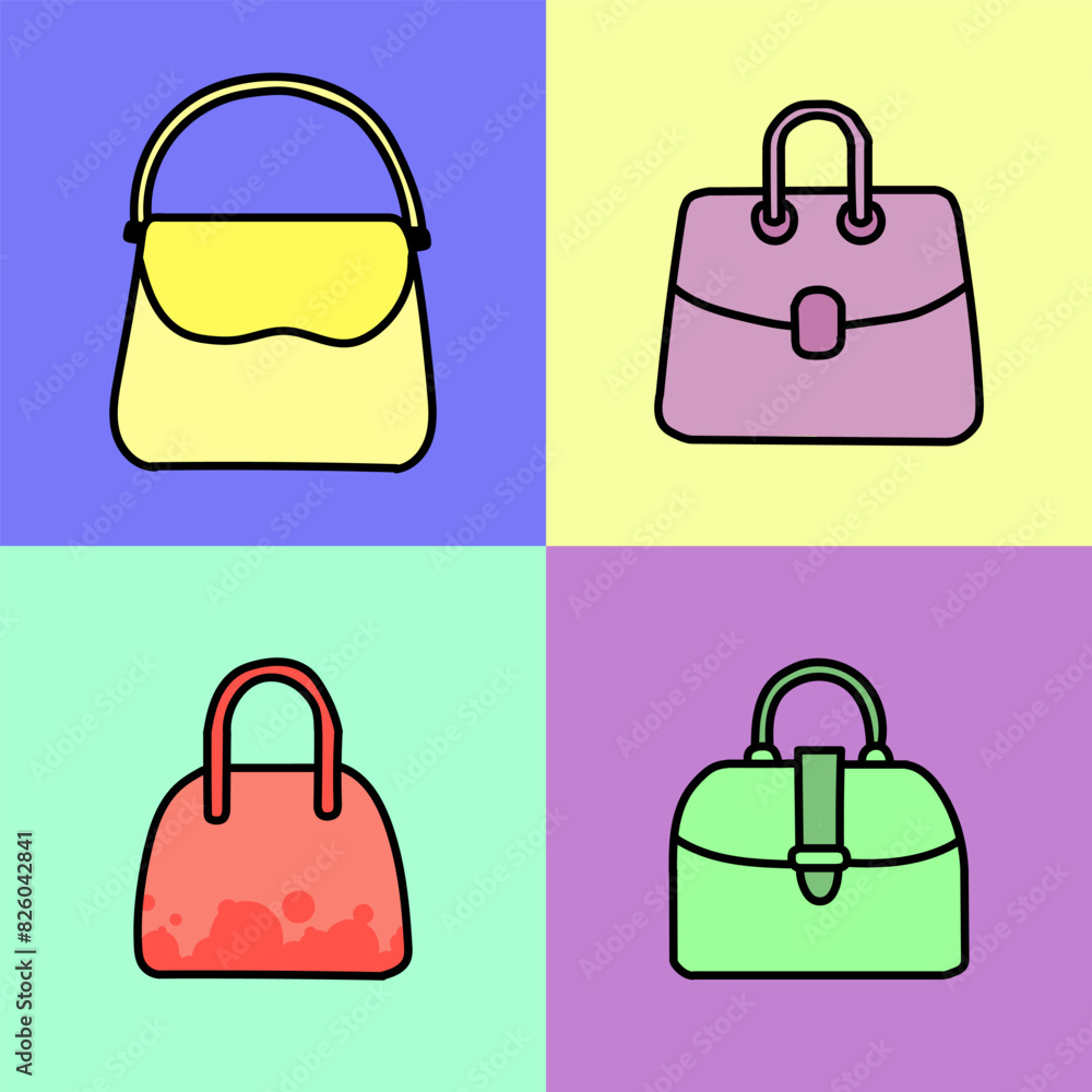 Simple Flat Women Handbags Icon Set Simple Flat Women Handbags Icon Set