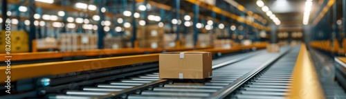 Closeup view of logistics in action, package traveling through an automated warehouse system, high detail