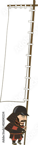 イラスト：旗を掲げる武者