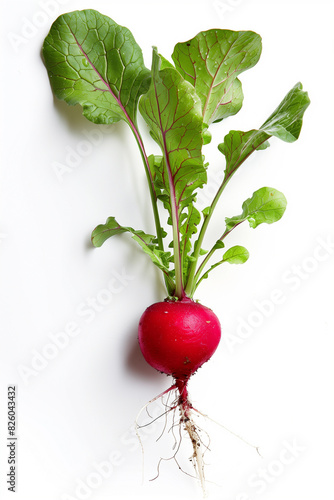 there is a radish with green leaves and a red root photo