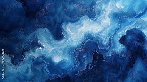 arafed image of a blue and white painting with a black background
