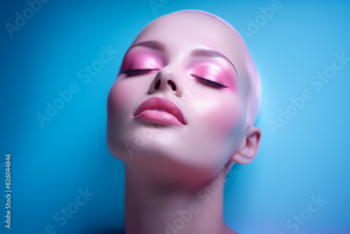 arafed woman with pink makeup and pink eyeshadow with pink lips
