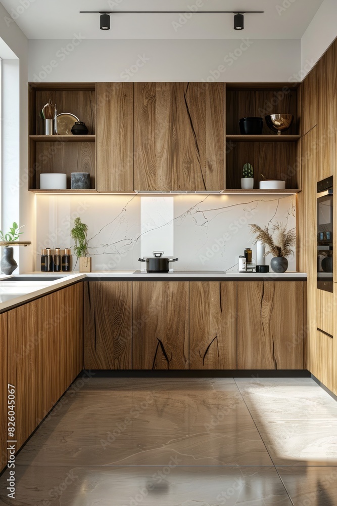 Modern kitchen with an elegant design Clean lines and luxurious furniture Modern kitchen with an elegant design Clean lines and luxurious furniture