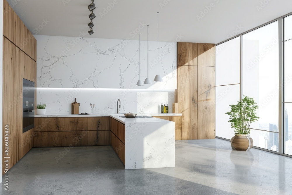 Fototapeta premium Modern kitchen with an elegant design Clean lines and luxurious furniture