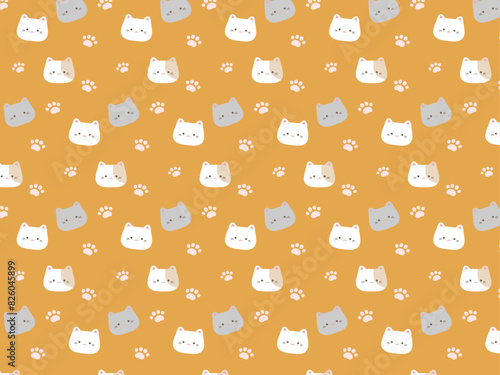 かわいい猫と肉球のパターン背景