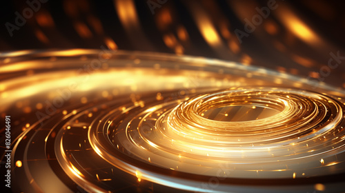 a close up of a spiral with a black background and gold lights
