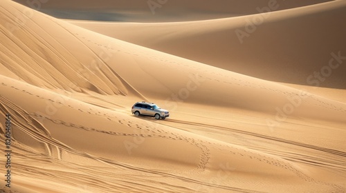 Luxurious cars driving through desert landscapes with warm sunlight