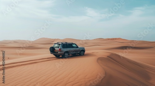 Luxurious cars driving through desert landscapes with warm sunlight © ffunn