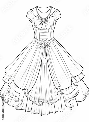 a line drawing of a dress with a bow on the neck
