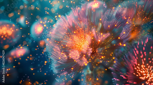 A cyclone of firework flowers erupting from the depths of the ocean