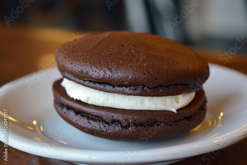 there is a chocolate sandwich with ice cream on a plate