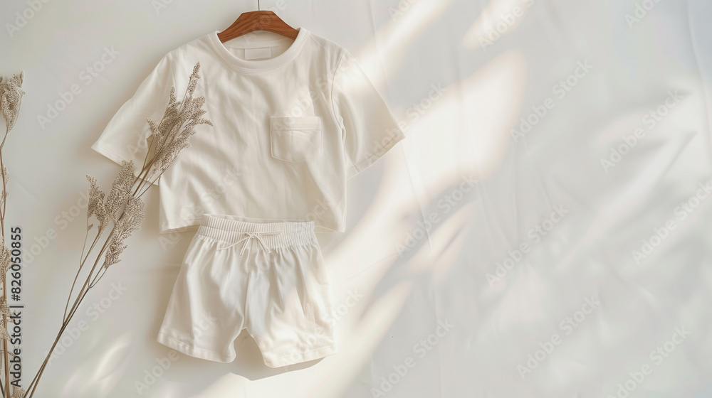 Children's White T-shirt and Shorts Outfit on Hanger Children's White T-shirt and Shorts Outfit on Hanger