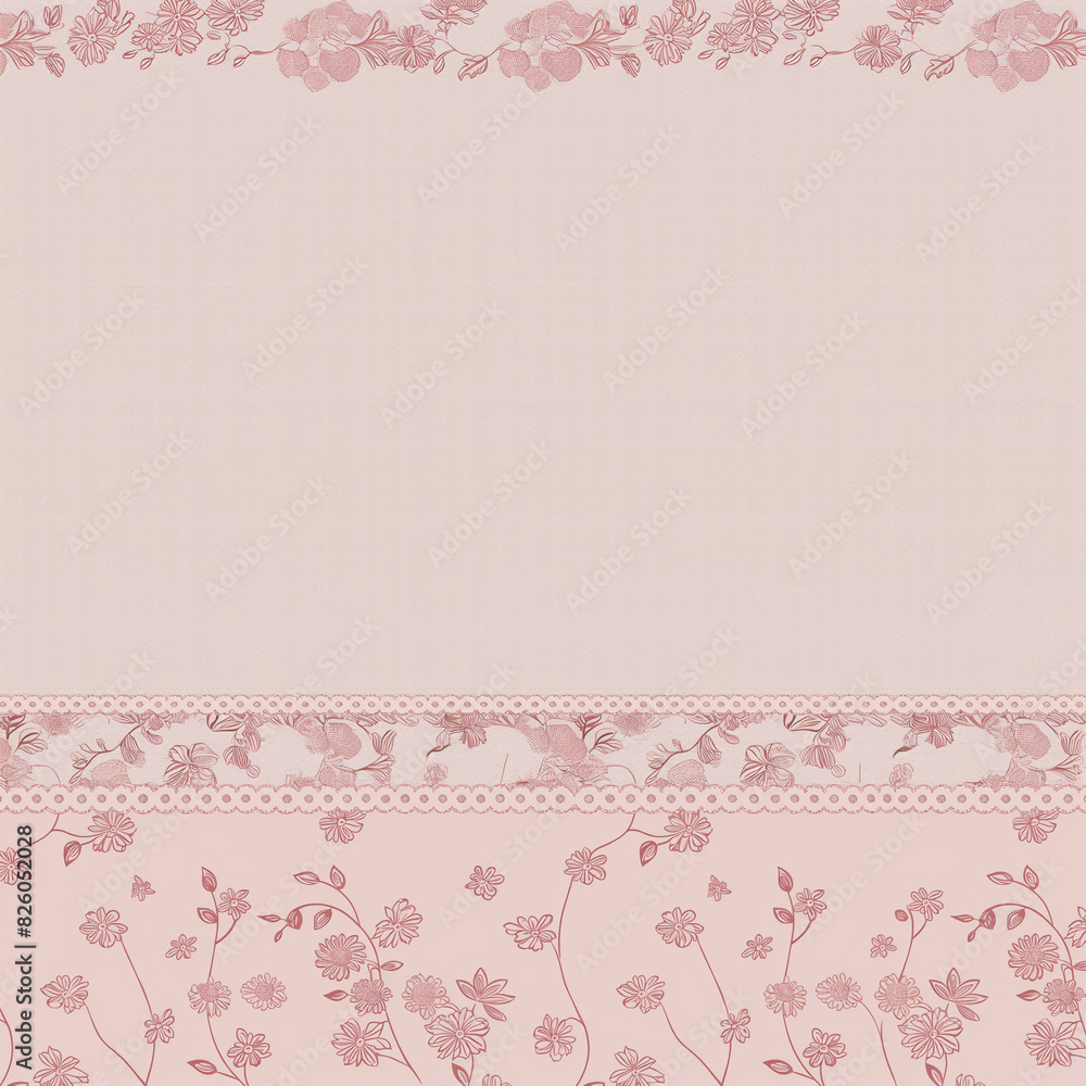 there is a pink floral background with a white border