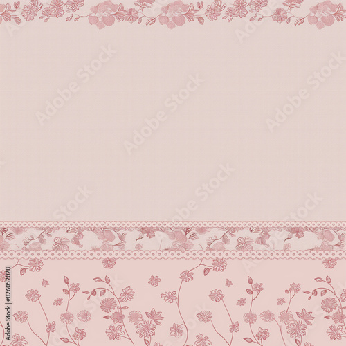 there is a pink floral background with a white border