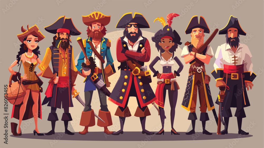 Pirate adventure characters. Cartoon pirat with rum s