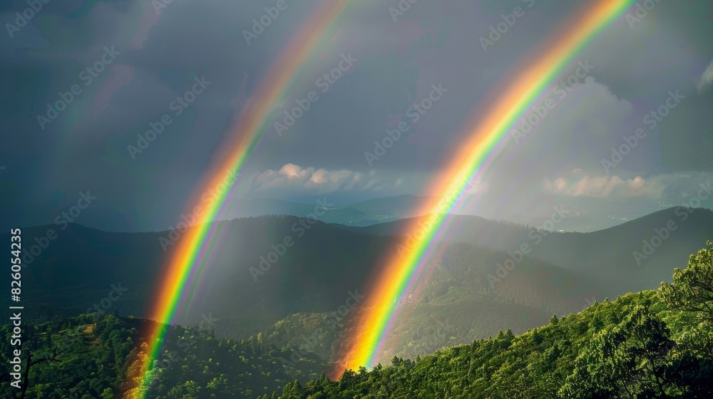 The magnificent double rainbow appearing as a symbol of good fortune and luck. The magnificent double rainbow appearing as a symbol of good fortune and luck.