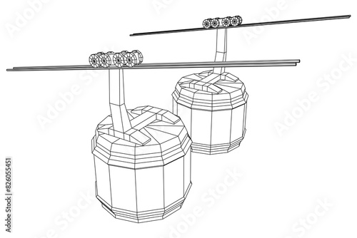 Cable car cabin gondola. Funicular simple cableway concept. Wireframe low poly mesh vector illustration