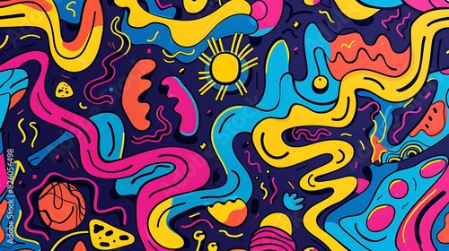 Playful Squiggly Lines Seamless Pattern Background with Immersive Abstract Doodles