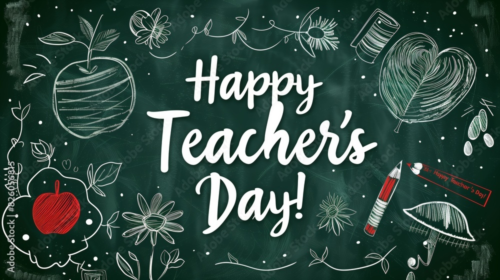 Happy Teacher's Day Concept with Decorative Chalkboard Illustrations
